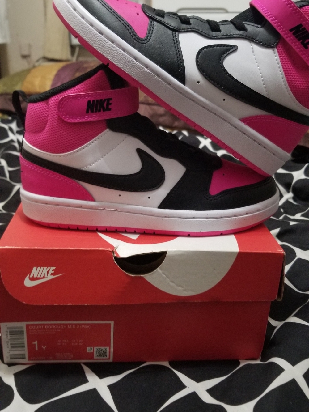 Nike Girls' Mid-Top Sneakers in Hot Pink, Black & White